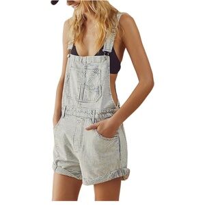 We The Free Ziggy Denim Short Overall Striped Shortalls Large